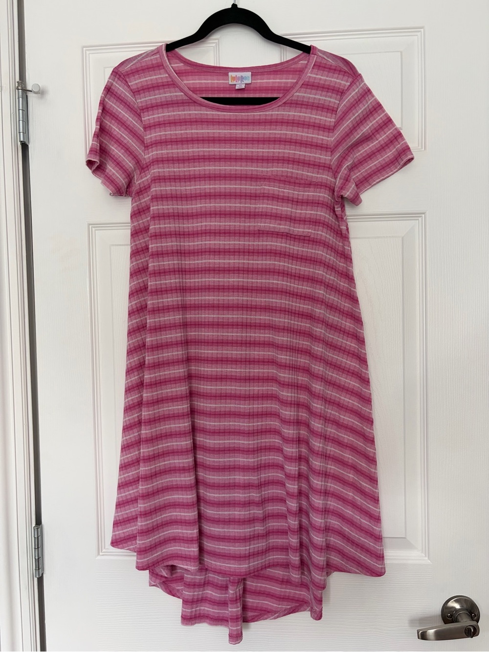 LuLaRoe Pink Striped High Low Short Sleeve Dress